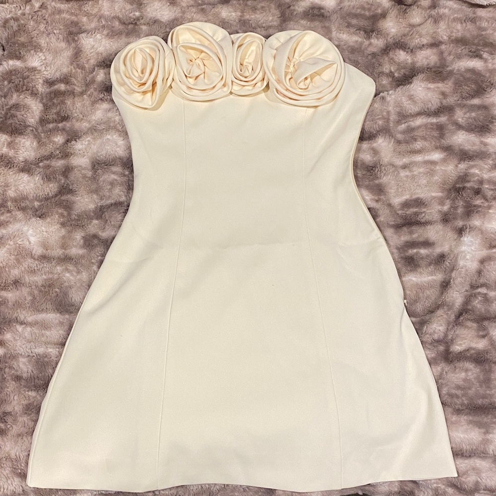 Peppermayo Pale Yellow/Butter Strapless Dress with Rosette Details